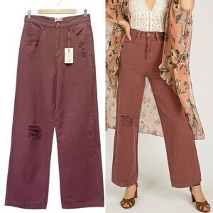 NWT Joyfolie Mia Joy Addy High Rise Wide Leg Jeans in Raisin Women’s Size 29 | 8